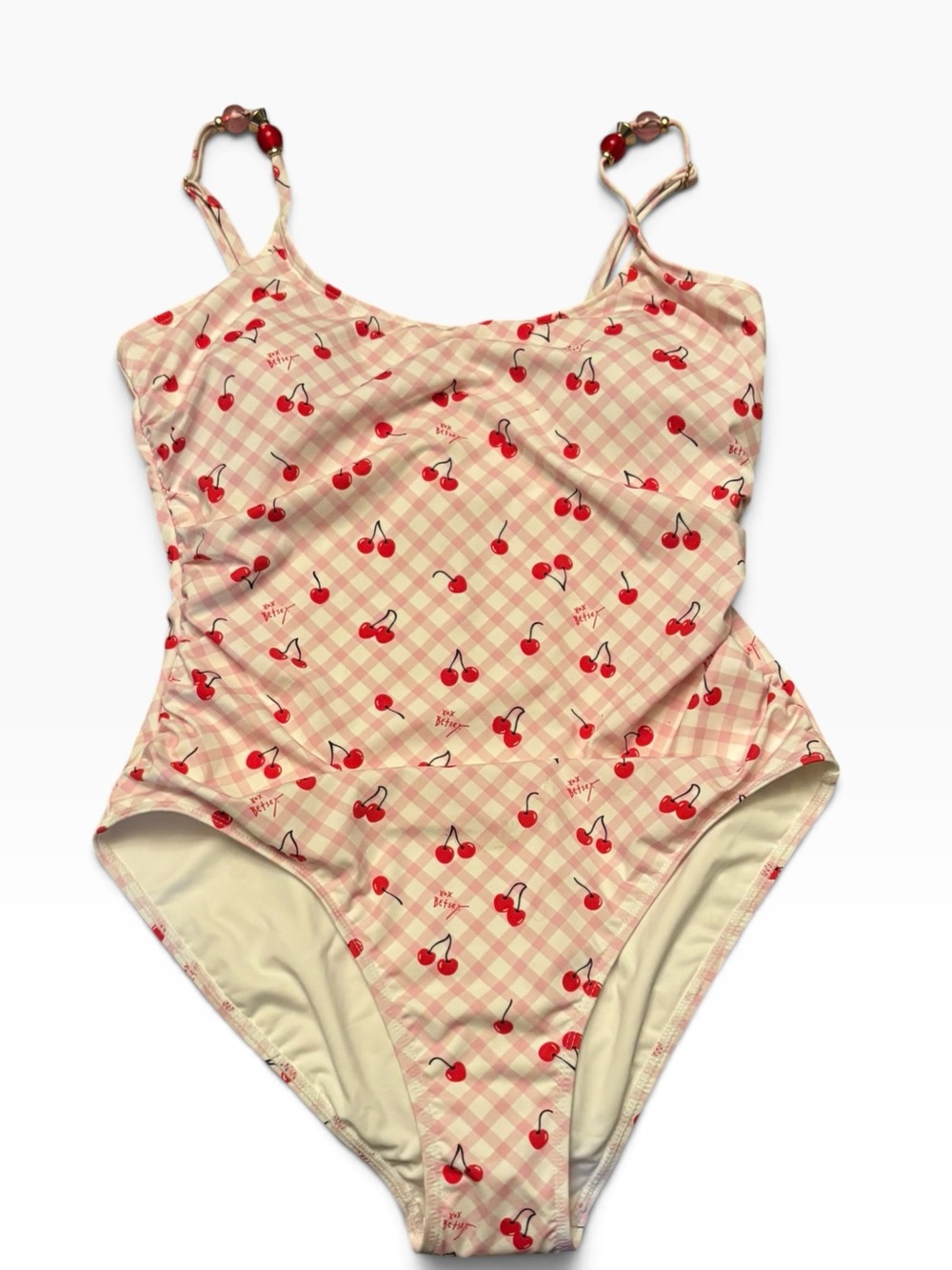 Betsey Johnson Pink Gingham Cherry Print One-Piece Swimsuit